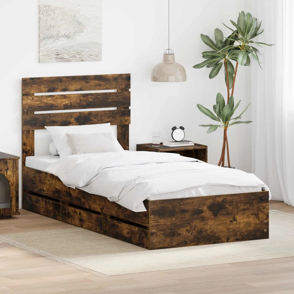Letto singolo | Letto per adulti | Struttura del letto con cassetto Rovere fum¨¦ 100 x 200 cm