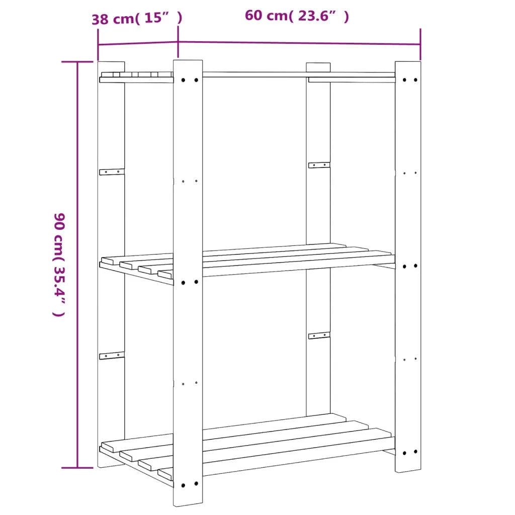 Scaffale a 3 Livelli Nero 60x38x90 cm in Legno Massello di Pino 373409