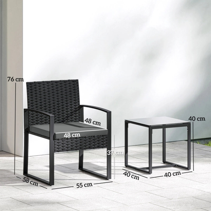 Set da bistrot in rattan, set di mobili da giardino composto da 3 pezzi con 2 sedie da giardino, tavolino, cuscini sfoderabili, grigio scuro