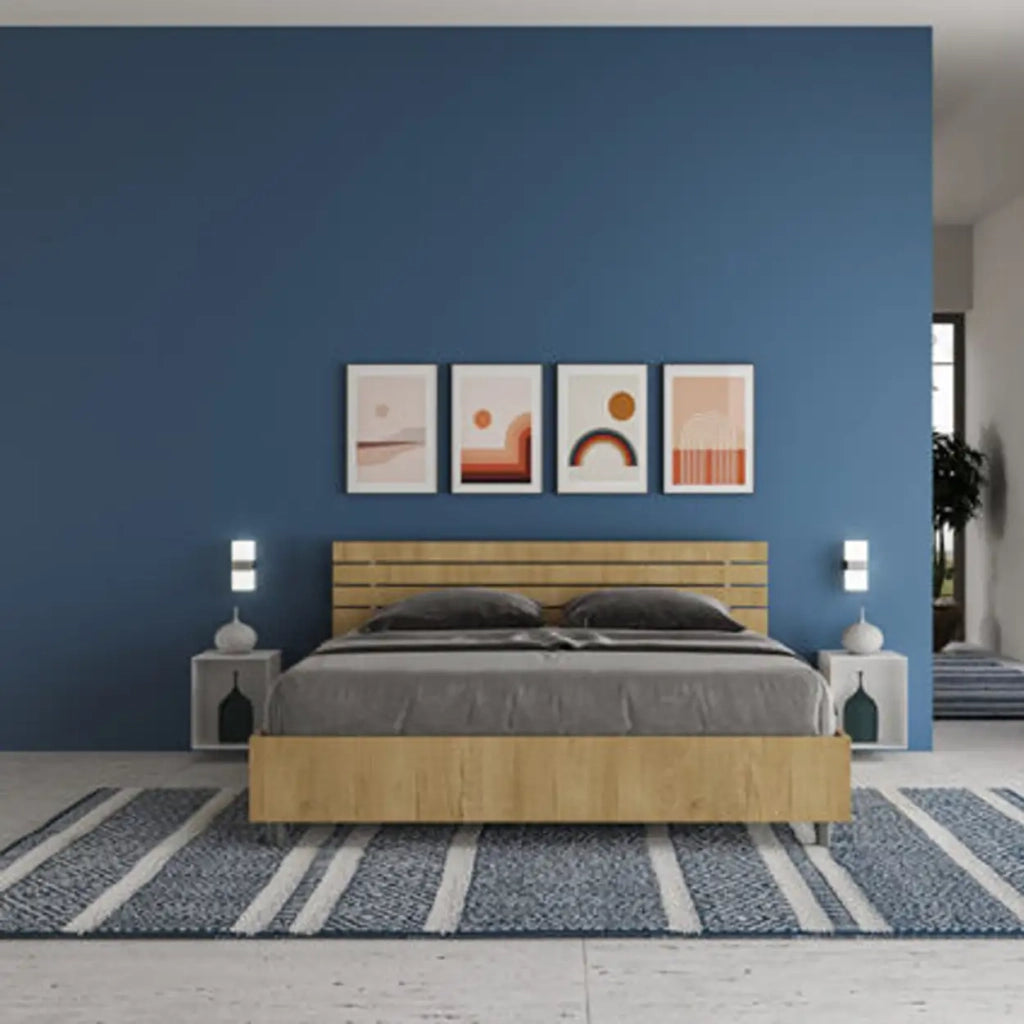 Letto matrimoniale con rete 160x200 testata inclinata con doghe quercia Ankel