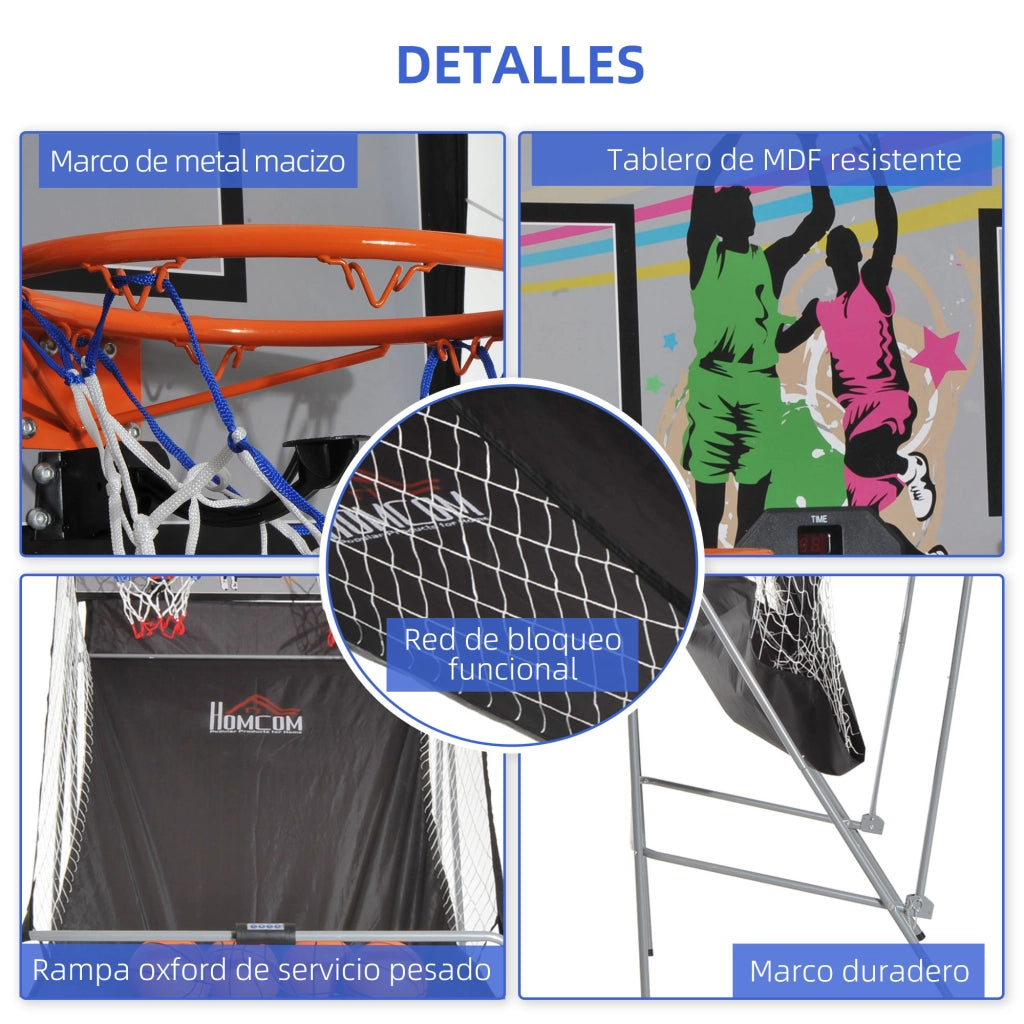 Canestro Basket Pieghevole ¨C Xylo ¨C Con Telaio in Acciaio, Rete, 4 Palloni, 205x110x205 cm