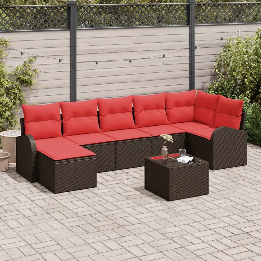 Set di divani con cuscino 8 pcs Marrone e Rosso polyrattan 3354813