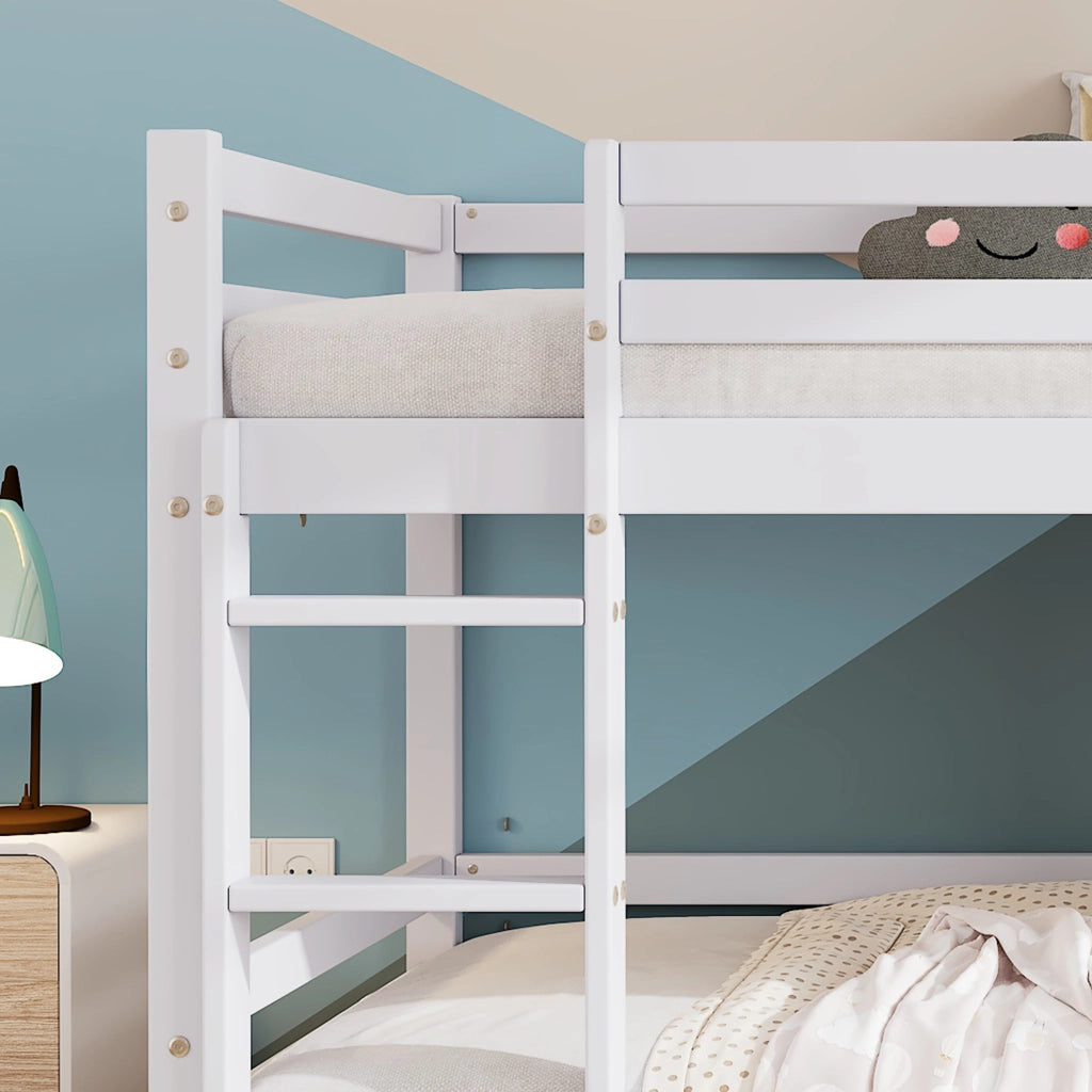 DESMIU Letto a castello bambino 90 × 200 cm con finestra, scala, sponde, senza materasso, legno, bianco