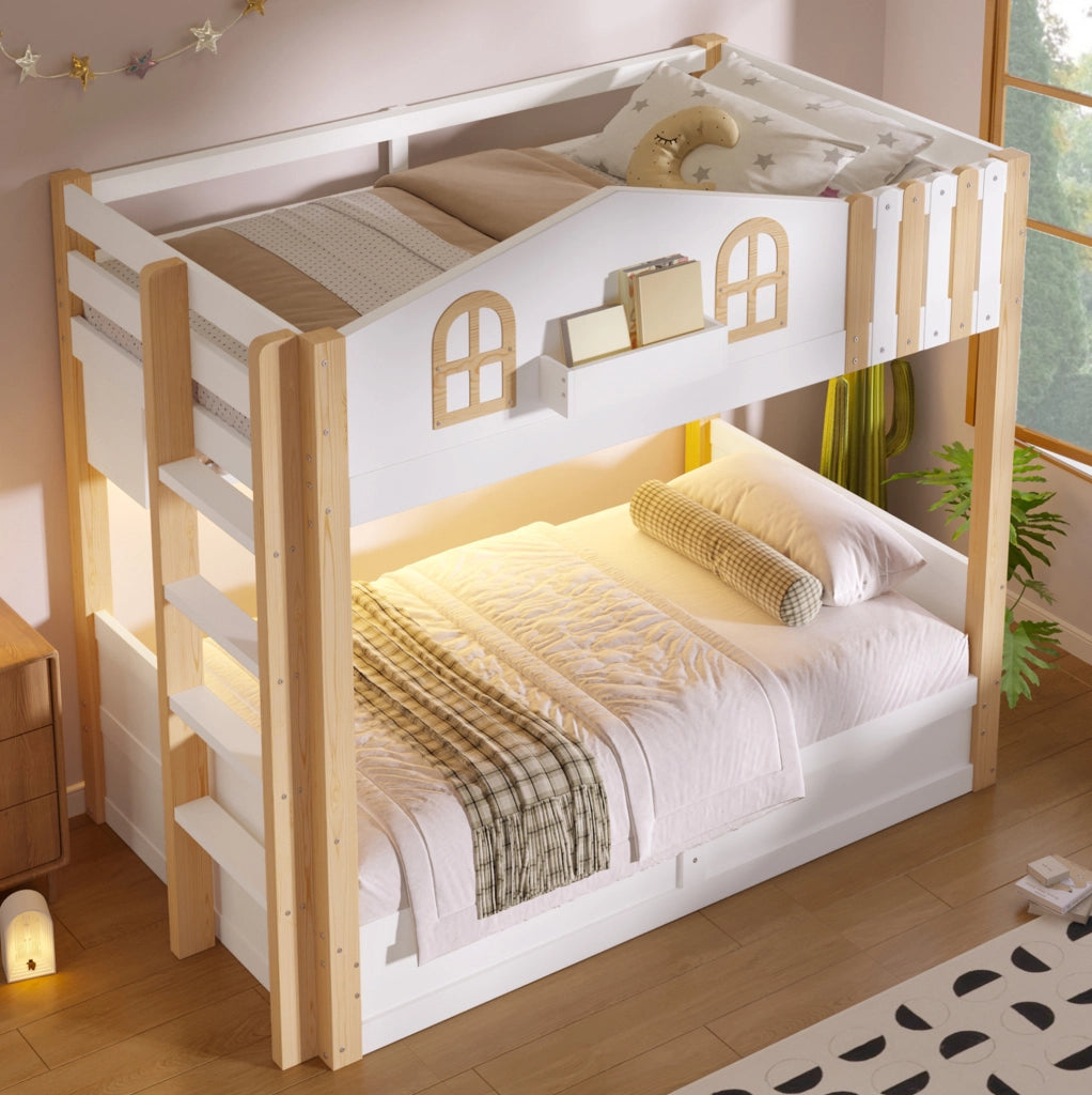 Letto a castello 90x200 cm con vano contenitore idraulico e LED