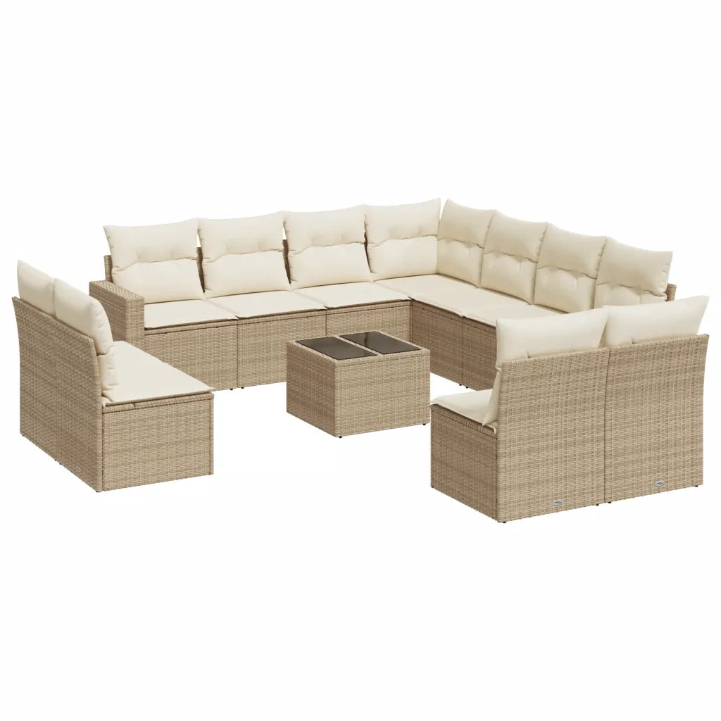 Set Divani da Giardino 12 pz con Cuscini Beige in Polyrattan