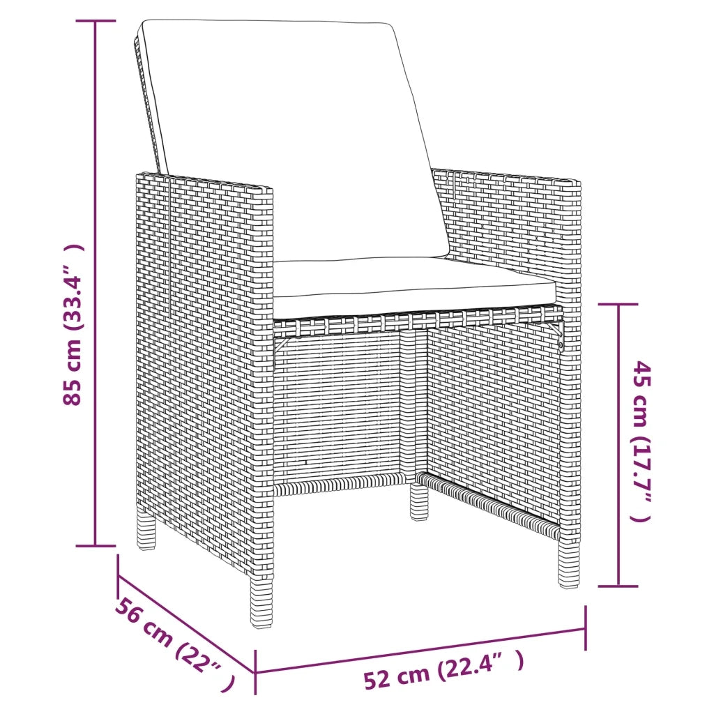 Set da Pranzo da Giardino 9 pz con Cuscini Nero in Polyrattan 3095506