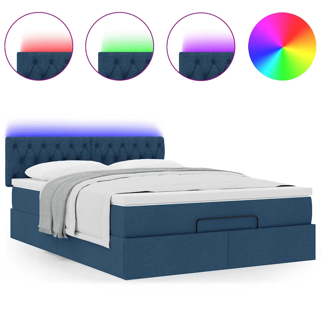 Struttura Letto Pouf con Materasso Blu 140x200cm in Tessuto 3312401