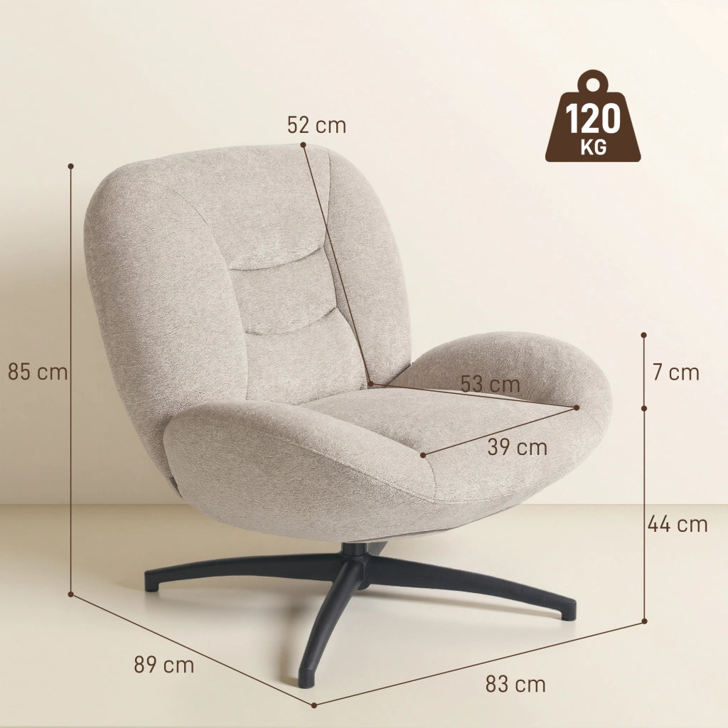 Poltrona girevole imbottita in tessuto ¨C Minimal ¨C crema, base in acciaio
