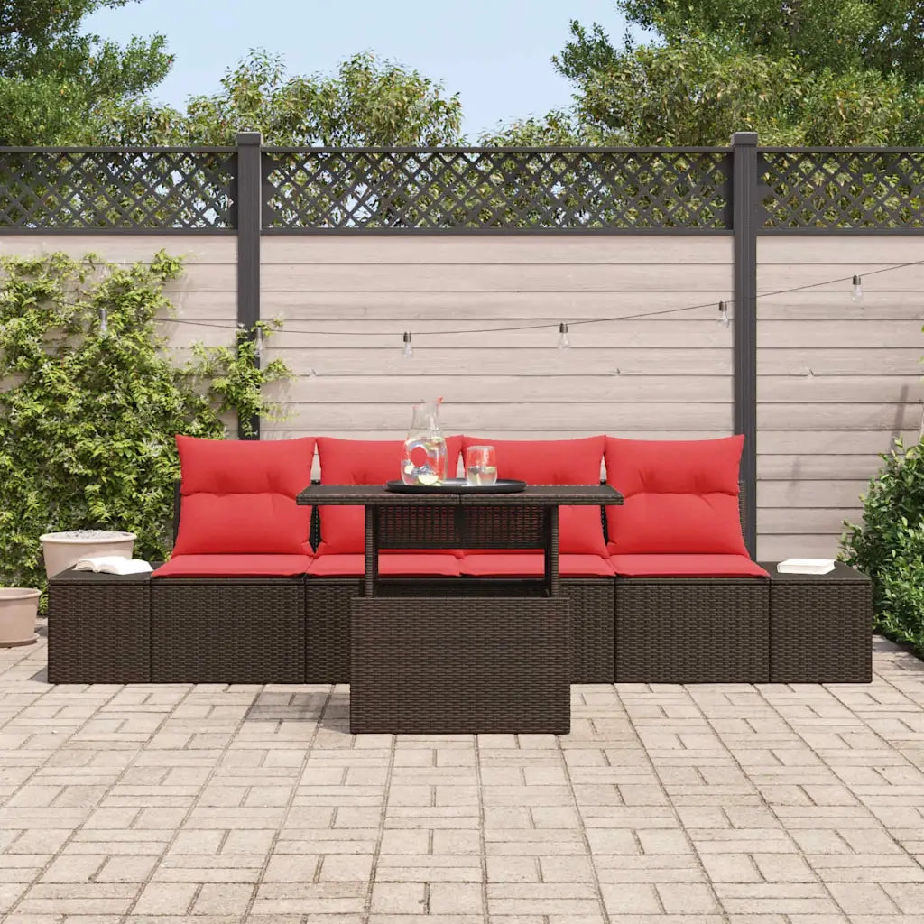 Set di divani con cuscino 5 pcs Marrone e Rosso polyrattan 3349090