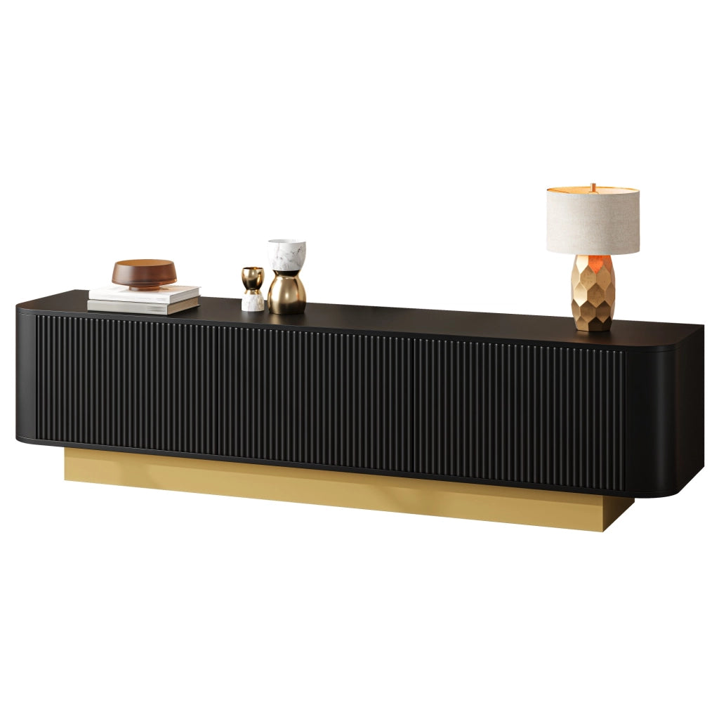 Mobile TV con 3 ante, ripiani regolabili e passacavi per TV, in MDF e pannello truciolare nero, 170 × 40.5 × 47 cm