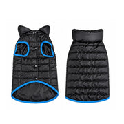 Cappottino Imbottito per Cani con Collo Alto Antivento, Giubbotto Invernale Trapuntato con Chiusura a Bottoni, Giacca Calda e Leggera per Cani di Piccola, Media e Grande Taglia, Nero con Profili Blu  Nero - M