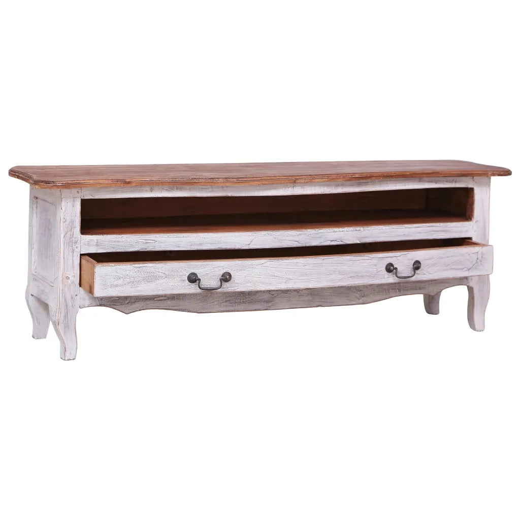 Mobile Porta TV-Credenza per TV 120x30x40 cm Bianco in Legno Massello di Mogano
