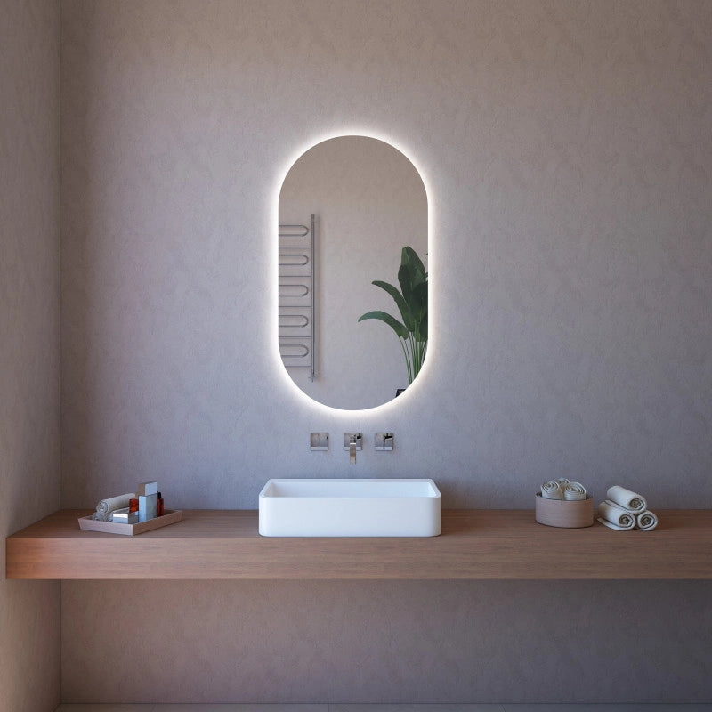 Specchio da Parete Sagomato 63x110 cm spessore 4 mm con Illuminazione a LED e Telaio in ABS Nero