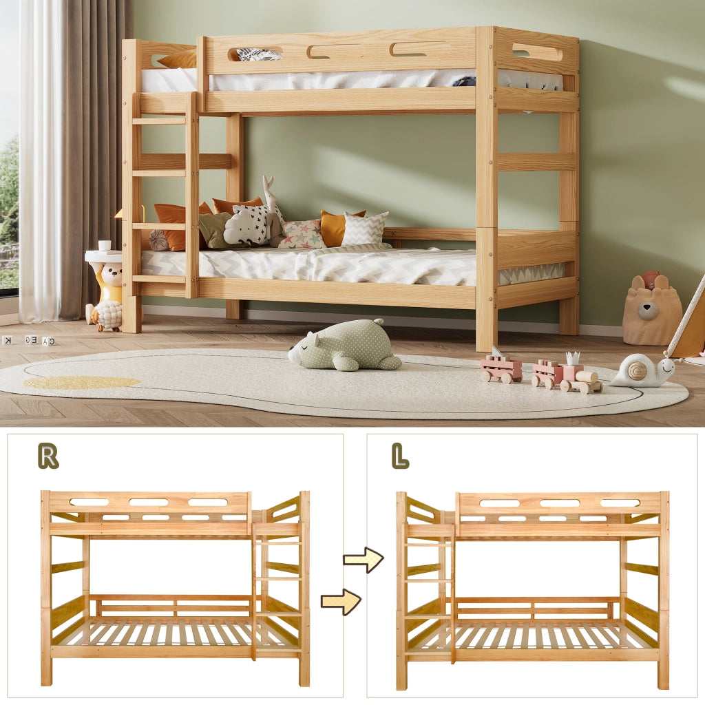 Letto a castello 90×200 cm; letto singolo; separabile in 2 letti singoli; senza materasso; in legno massello; naturale