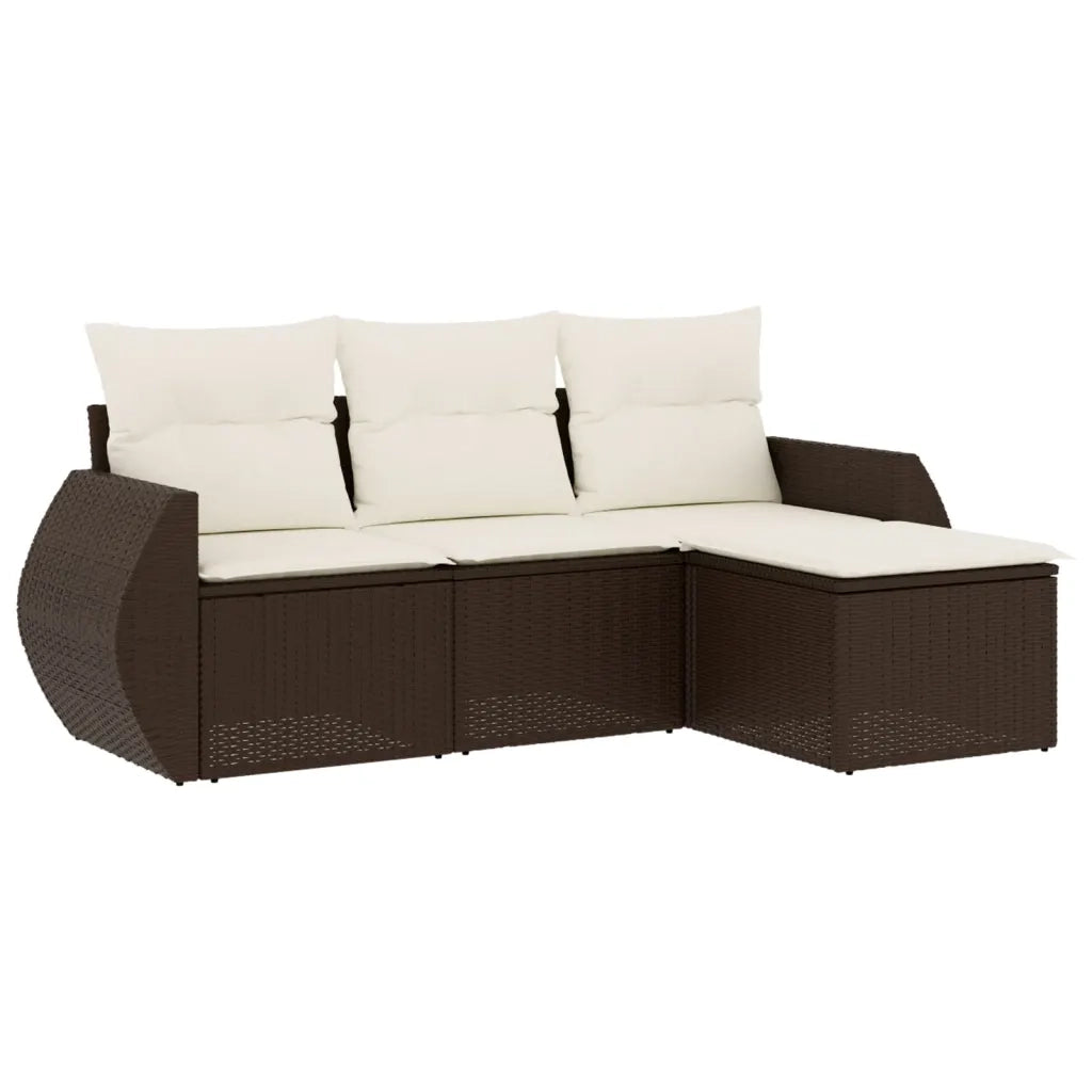 Set Divano da Giardino 4 pz con Cuscini Marrone in Polyrattan 3221272