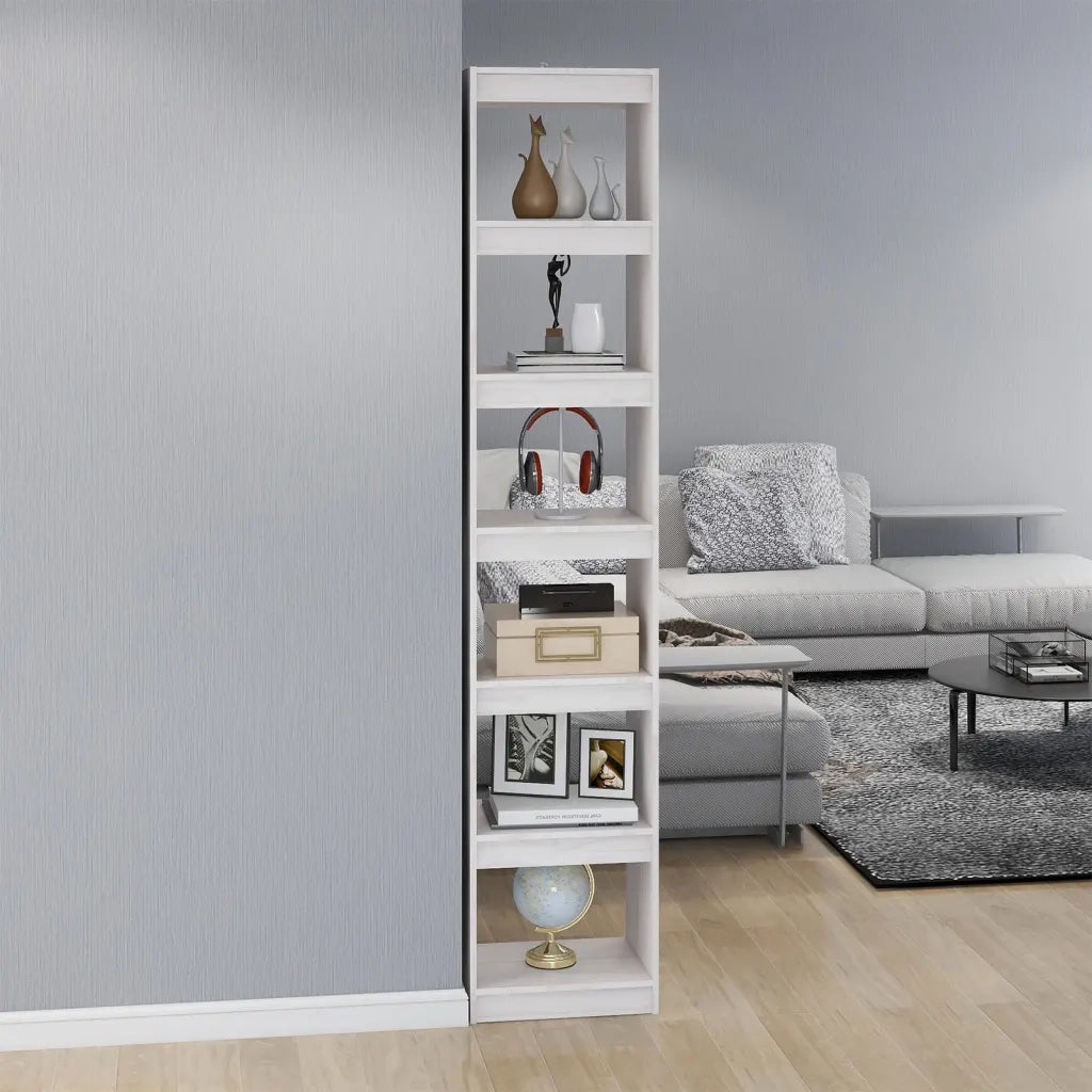 Libreria Divisorio-Scaffale per Libri-Mobile di Stoccaggio Bianco 40x30x199cm in Legno Massello di Pino