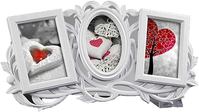 PORTAFOTO  CON 3 POSTI 10 X 15 CM IN STILE SHABBY CHIC COLORE BIANCO