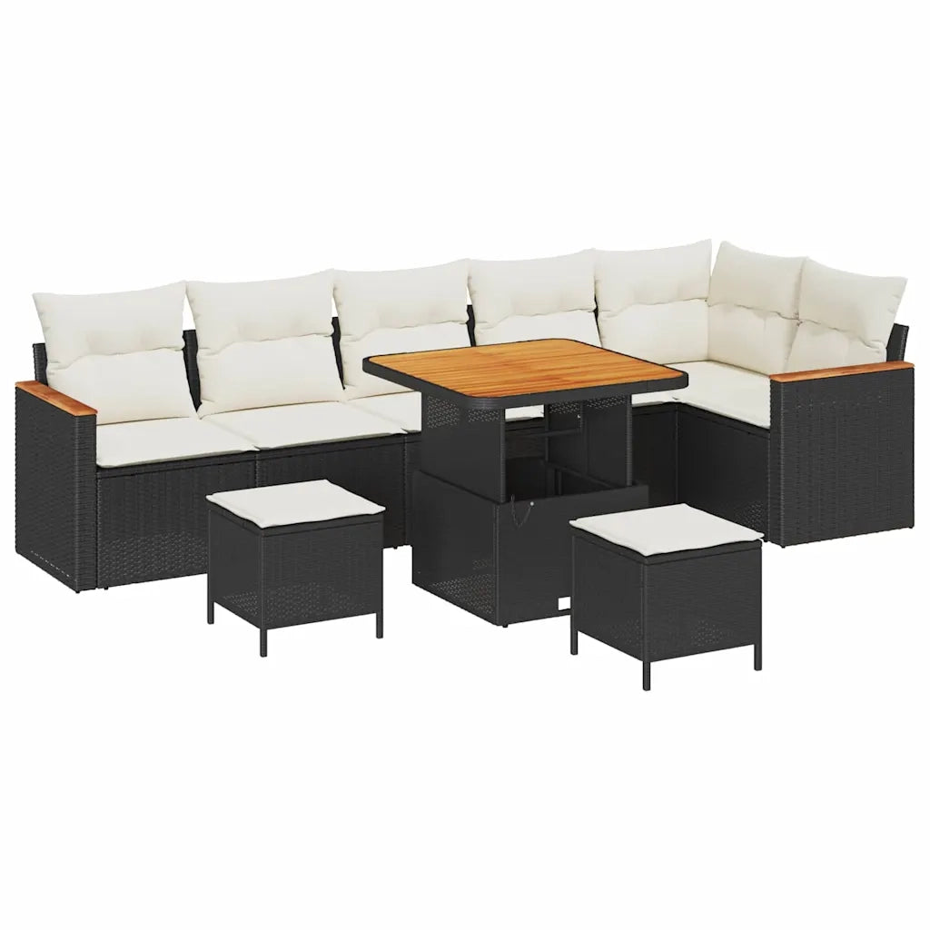 Set Divano da Giardino con cuscino 9 pcs Nero Poly Rattan