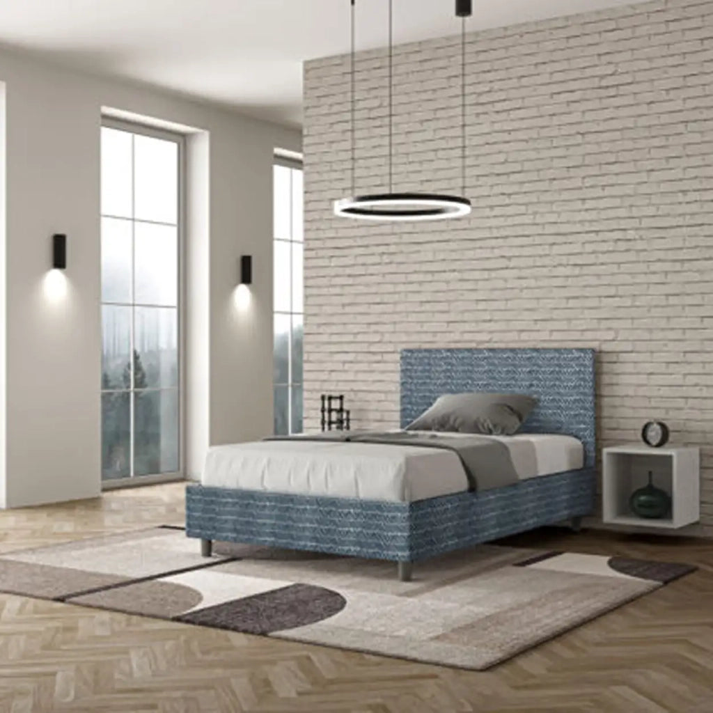Letto una piazza e mezza contenitore imbottito 120x200 tessuto Aragona 8 blu Adele