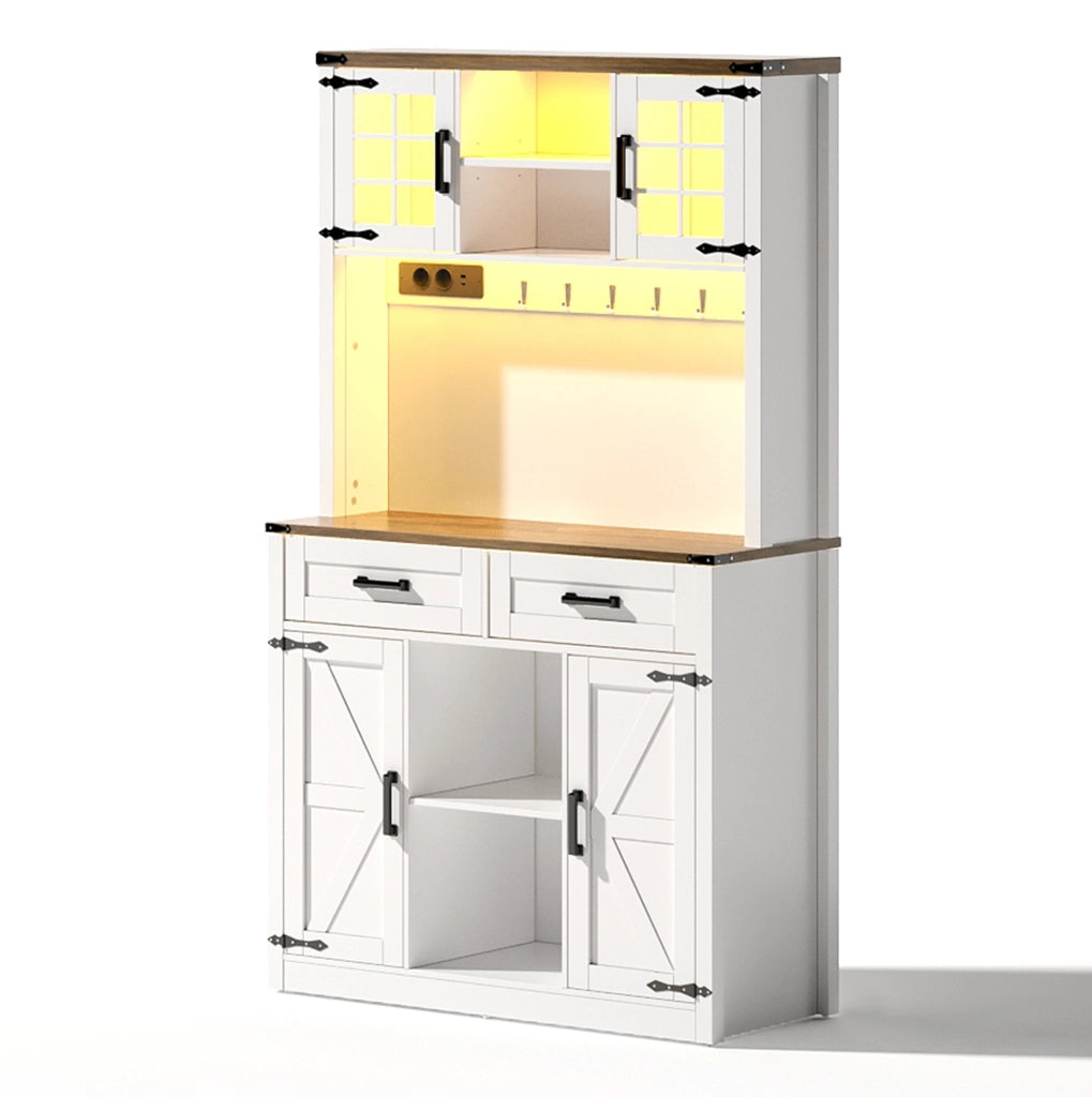 Credenza bar con LED e prese; in MDF; marrone e bianco