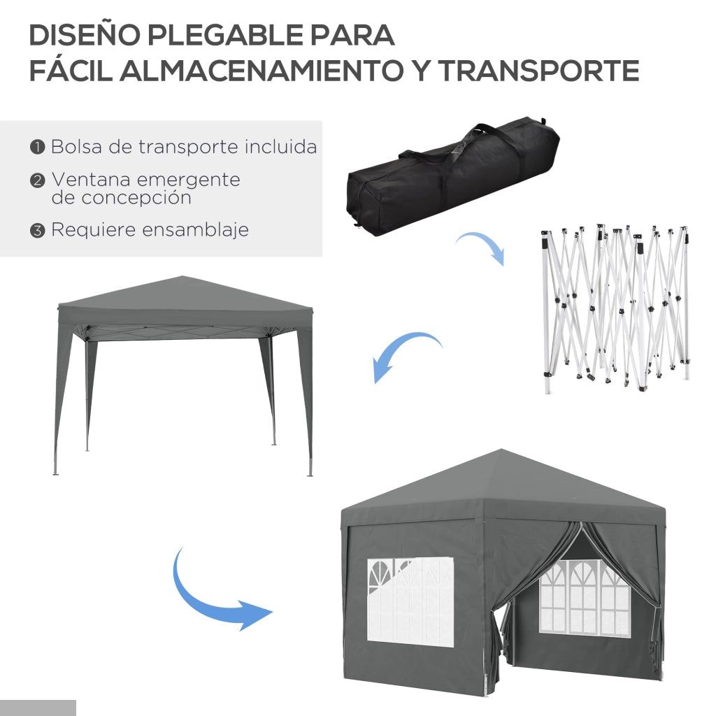 Gazebo pieghevole 3x3 m ¨C Xylo ¨C 4 pareti laterali anti-UV con borsa trasporto grigio