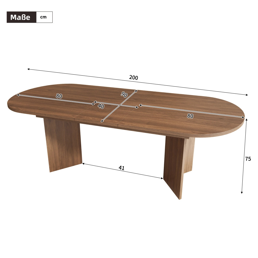 Tavolo da pranzo allungabile con piano spesso e angoli arrotondati per 6-8 persone in sala da pranzo; noce; 200×90×75 cm