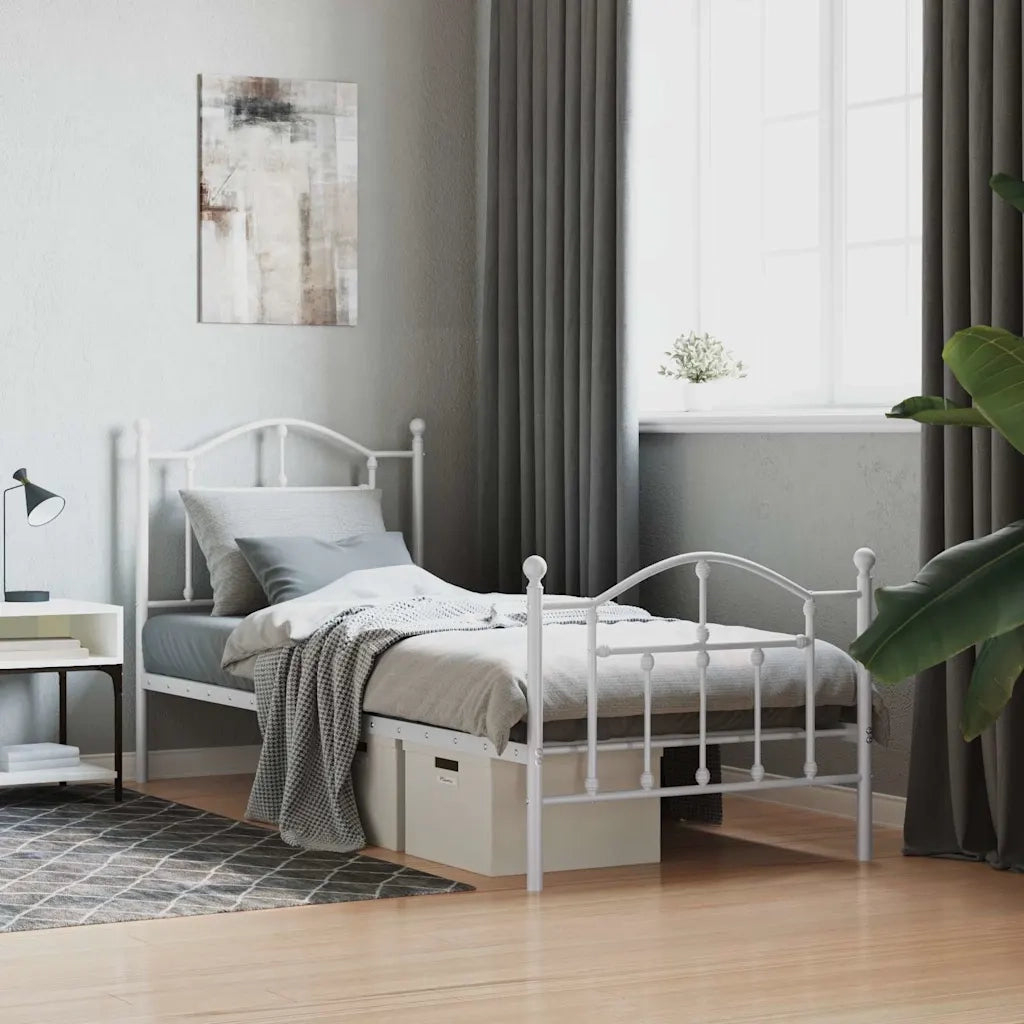 Letto singolo | Letto per adulti | Giroletto con Testiera e Pediera Metallo Bianco 90x190 cm