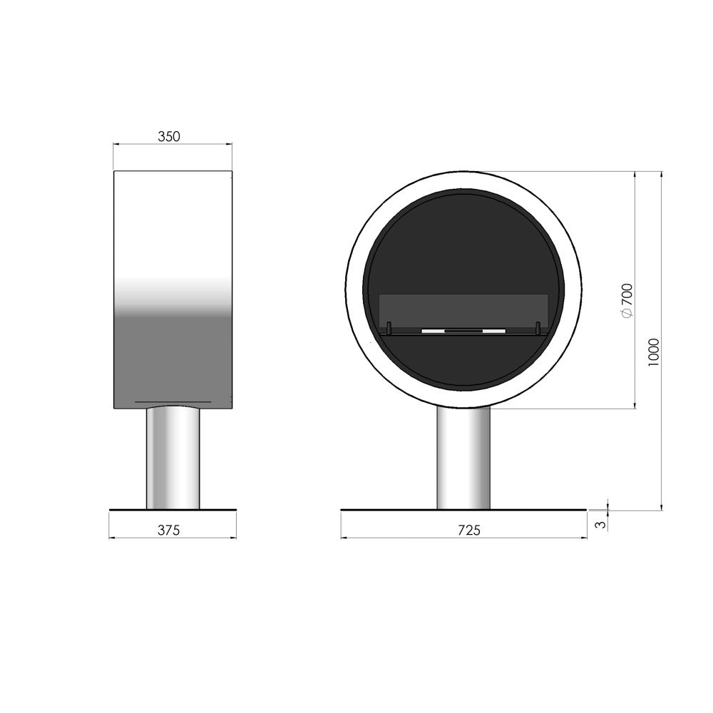 Camino a Bioetanolo da appoggio Incyrcle Stand - Biocamino rotondo di design da terra d.70cm