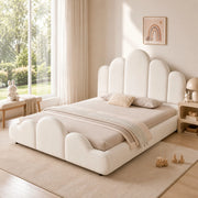 LETTO Imbottito 140x200 cm in velluto beige, struttura unica