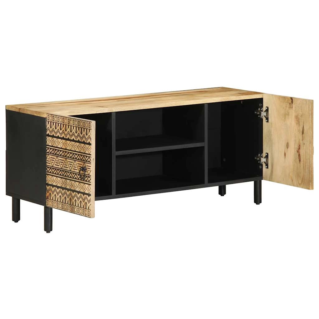 Mobile TV industriale con contenitore 105 x 33 x 46 cm legno massello di mango nero 02_0057832