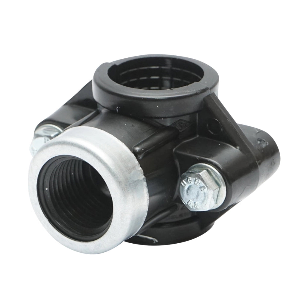 Morsetto di collegamento a compressione D25mm x 1/2 pollici, PN16, per sistemi di irrigazione.
