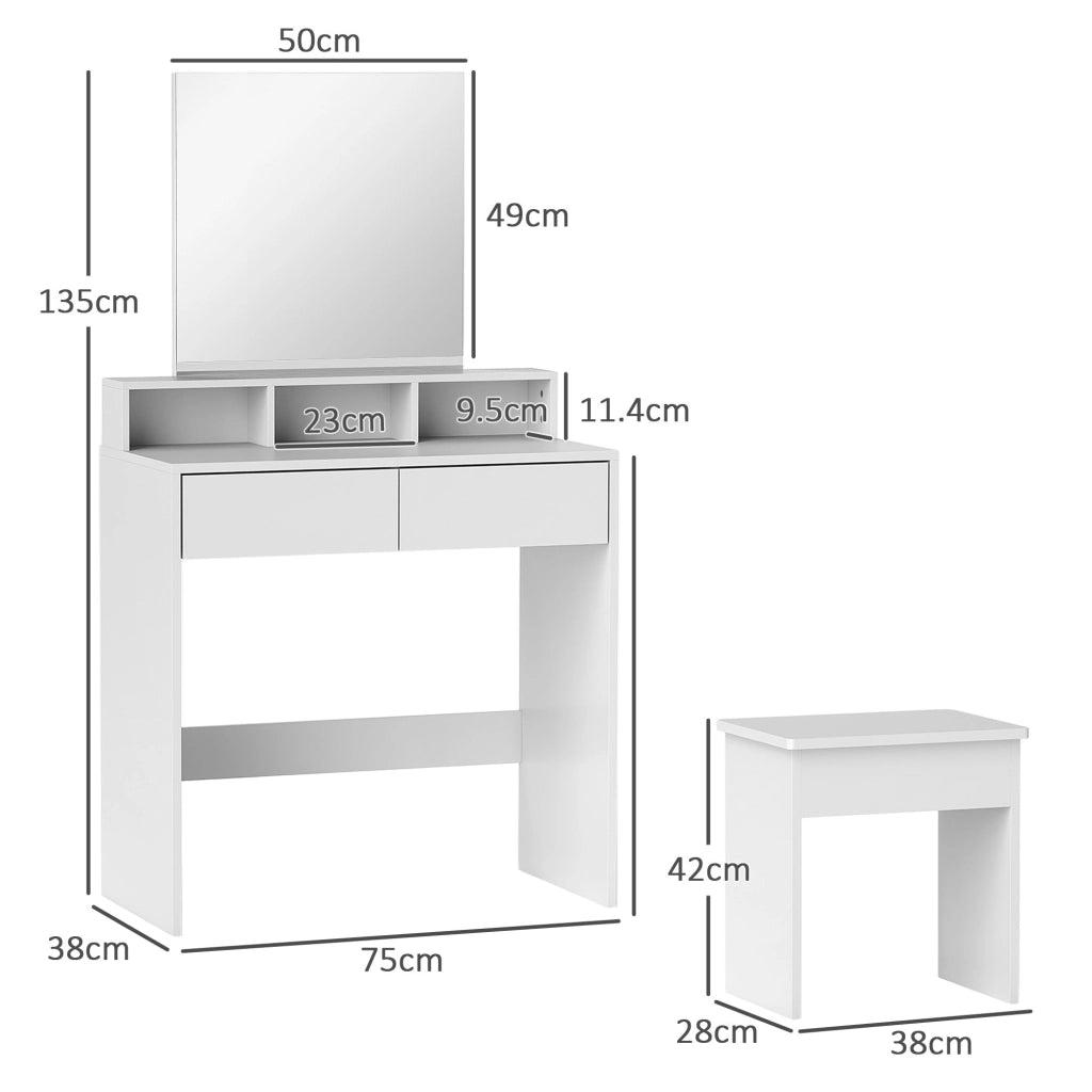Consolle Trucco con Specchio Cassetti e Ripiani 75x38x135 cm Bianco