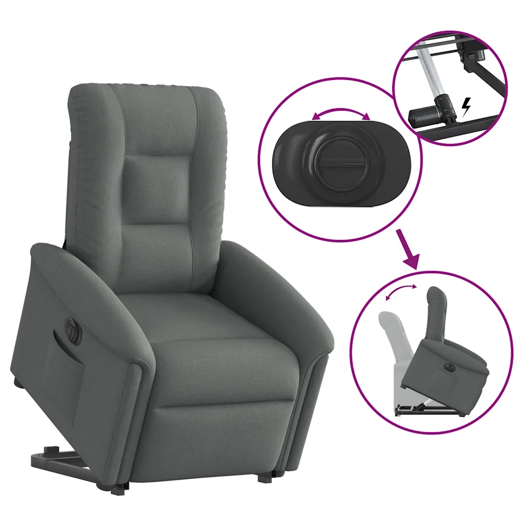 Poltrona | Sedia Relax Alzapersona Reclinabile Elettrica Grigio Scuro Tessuto