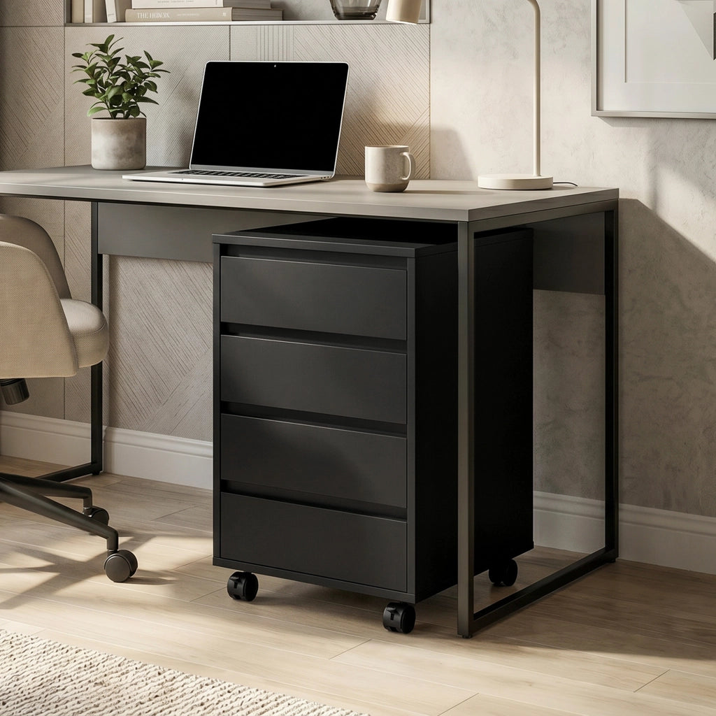 Scrivania con cassetti e ruote ¨C Minimal ¨C Legno, nero