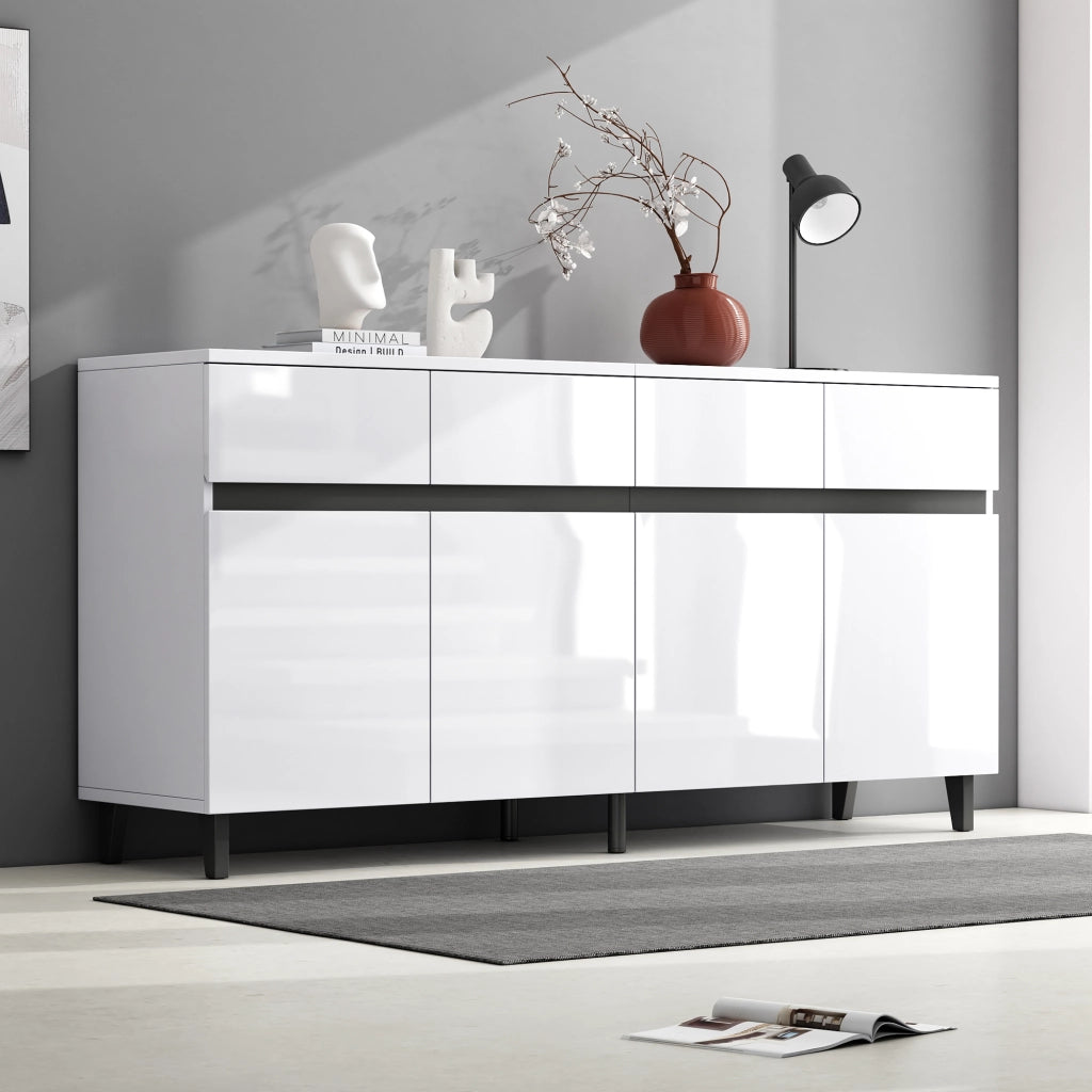 SIDEBOARD 160x40x68 cm Bianco con 4 cassetti e 2 ante frontali lucide