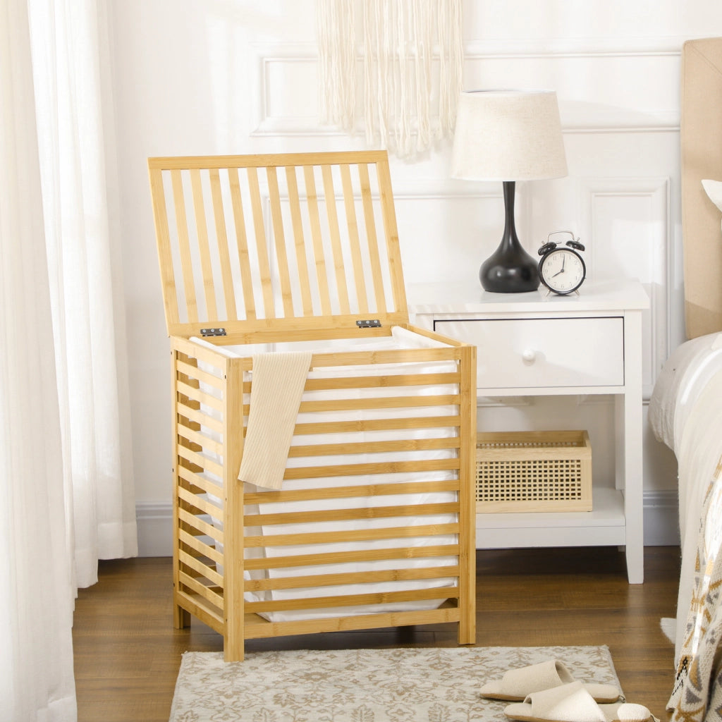 Cesto Portabiancheria Bamb¨´ ¨C Xylo ¨C 55L con 2 Manici e Sacca Rimovibile 50x36x60cm Naturale