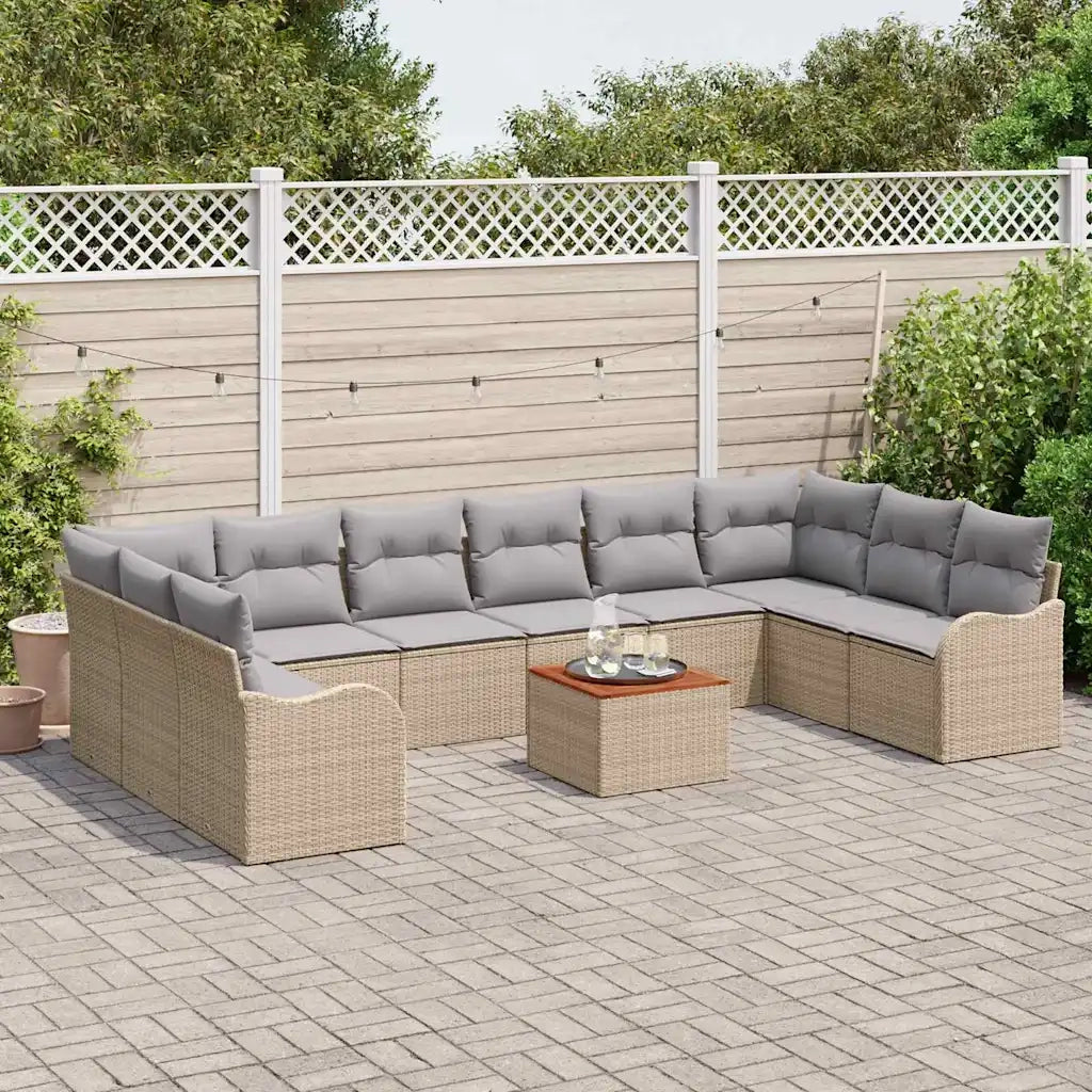 Set Divano da Giardino con cuscino 11 pcs Beige polyrattan