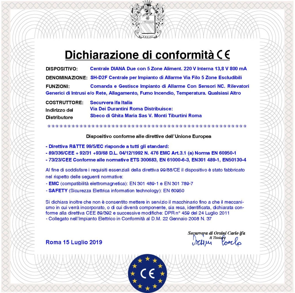 Centrale Diana Antifurto 5 Zone Batteria 12 V 1,2 Ah per Impianto di Allarme Filo. 2 Chiavi Meccaniche Gestisce Sensori Ingresso Per Comando Remoto o Telegestione Uscita Sirene Combinatore Dissuasori