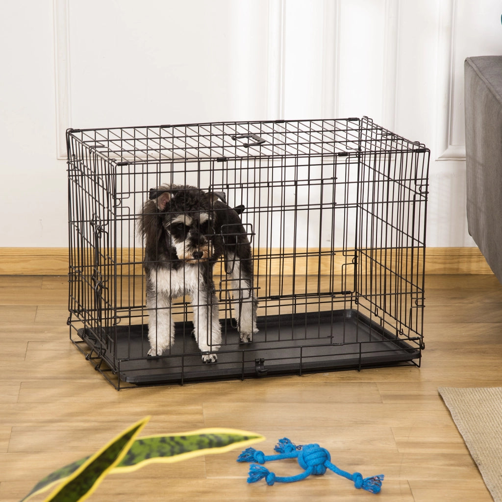 Gabbia per cani, trasportino per piccoli animali, 76x46x52 cm, pieghevole, in metallo, nera, ideale per viaggi e sicurezza