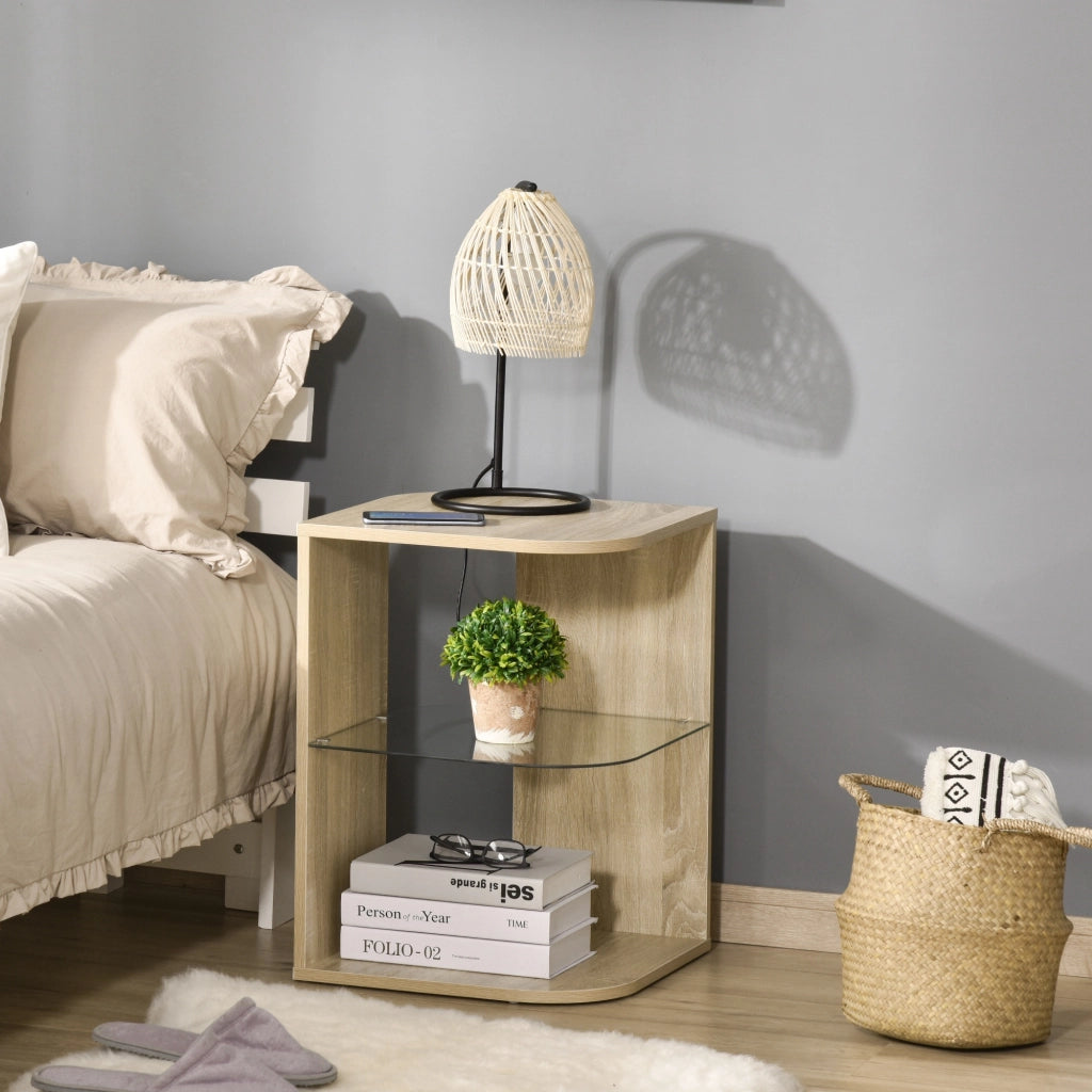 Tavolino da salotto moderno con ripiano in vetro ¨C Minimal ¨C 40x40x56 cm legno naturale