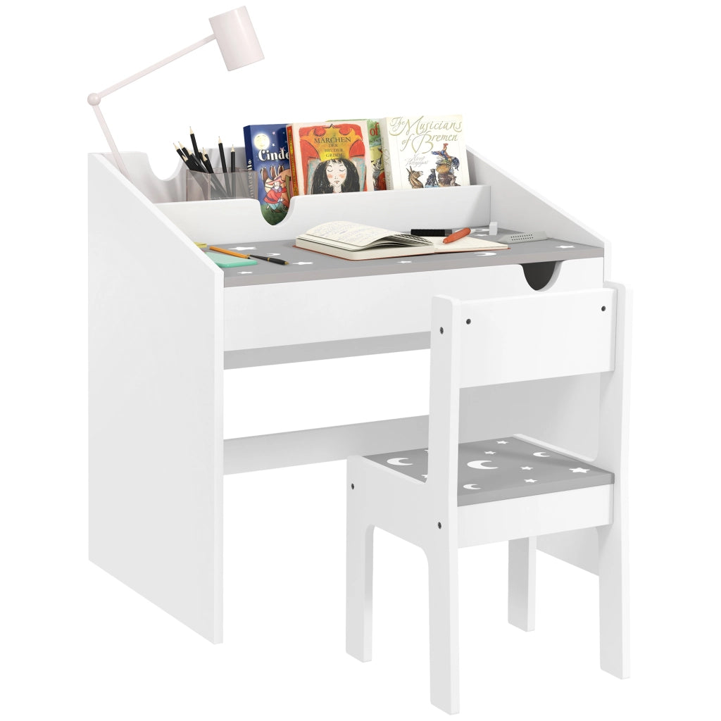 Set Sedia e Tavolino Bambini ¨C Xylo ¨C Legno Grigio con Cassetto Organizzatore 3-6 Anni