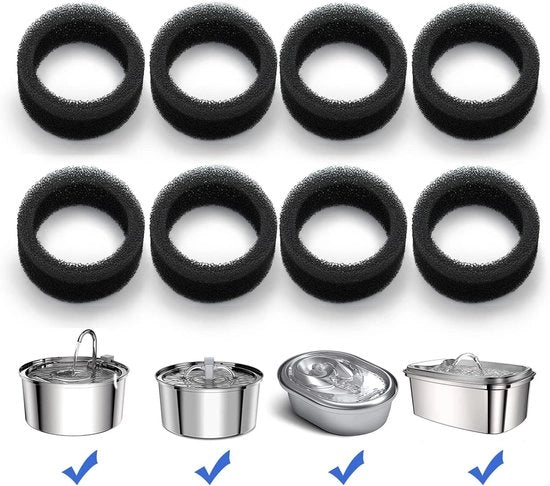 Set di 8 sponze sostitutive a forma rotonda per fontane per gatti da 2L, filtrate a tre stadi, in polipropilene