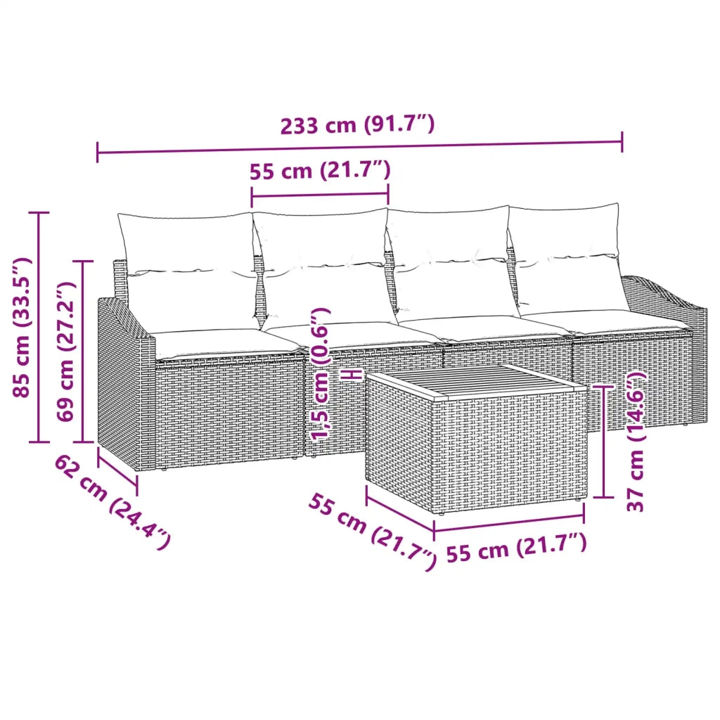 Set Divano da Giardino con cuscino 5 pcs Nero polyrattan 3347767