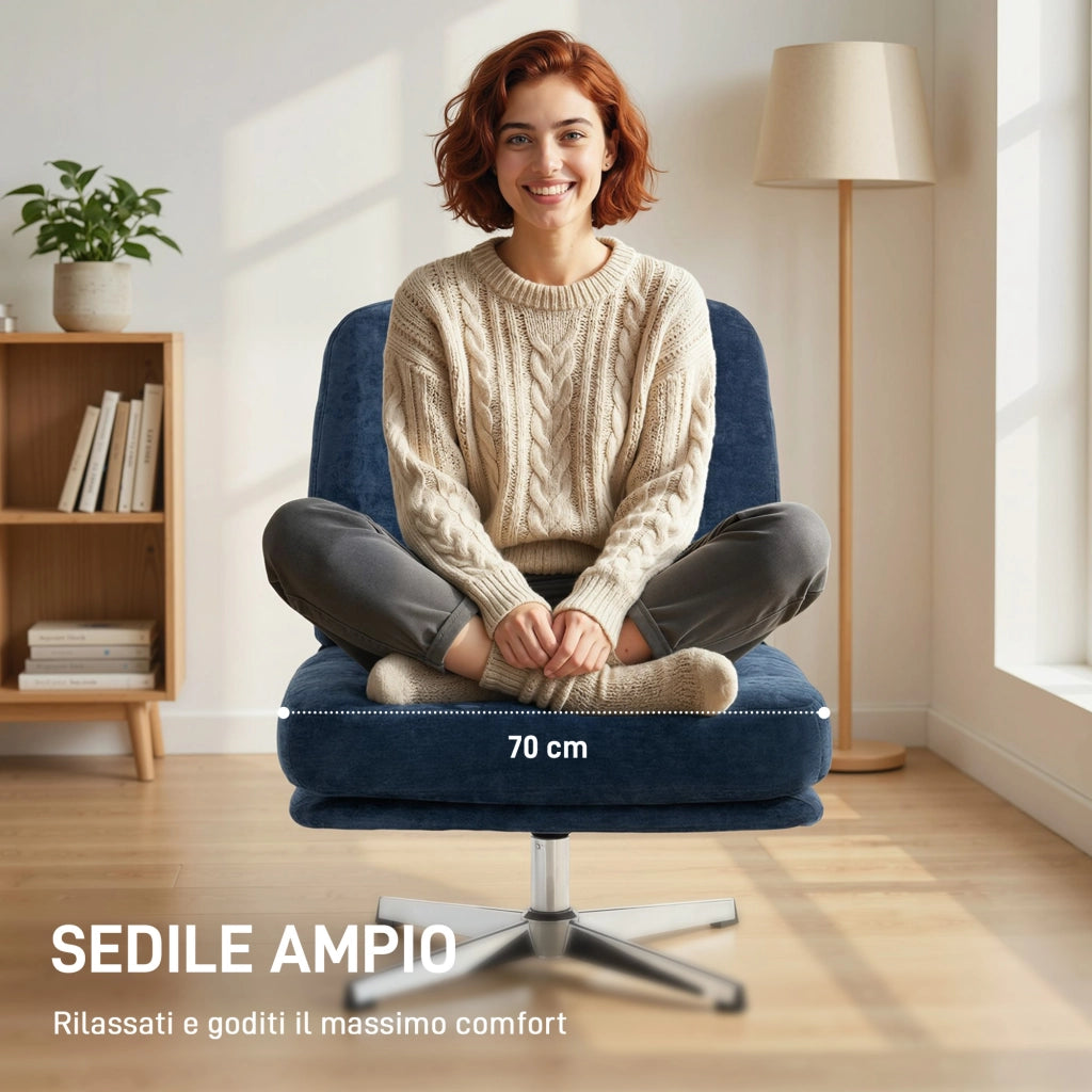 Sedia Girevole da Soggiorno in Tessuto e Metallo ¨C Minimal ¨C Blu Scuro 70x87x84 cm