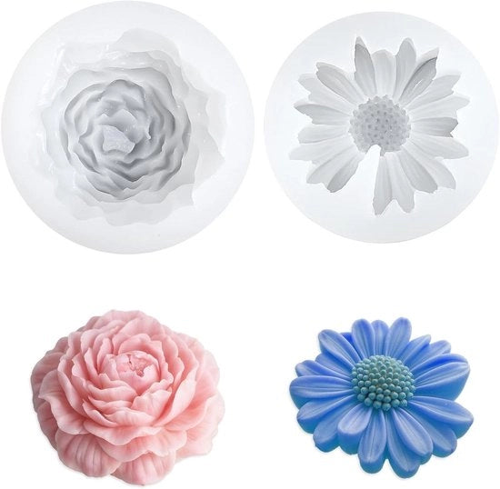Siliconen vormen per 3D fiori candela, 2 pezzi, inclusi Rosa e Margherita, modelli per candela profumata e sapone, produzione DIY - 75 caratteri