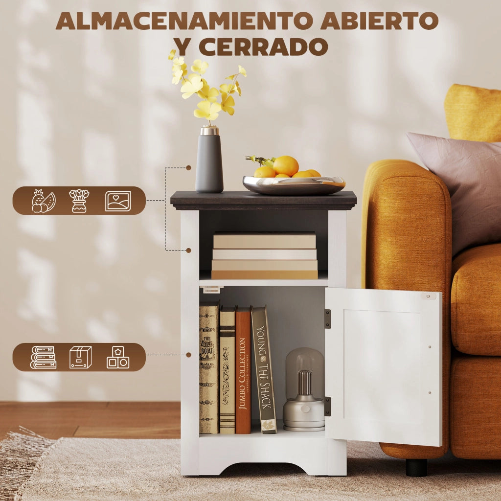 Tavolino Rustico con Anta e Ripiano ¨C zephmum ¨C 40x35x60 Bianco e Marrone