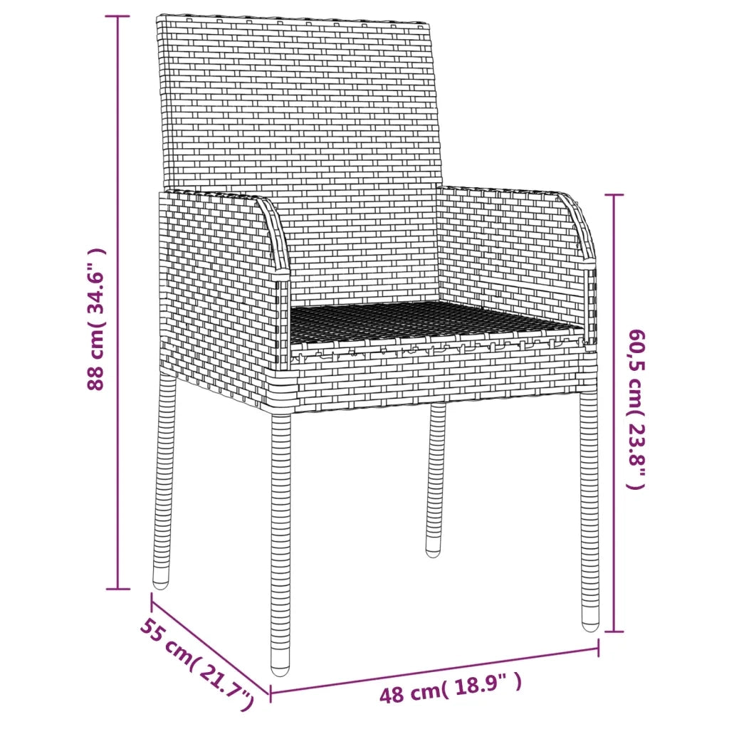Set da Pranzo Giardino 5pz Nero e Grigio con Cuscini Polyrattan 3185162
