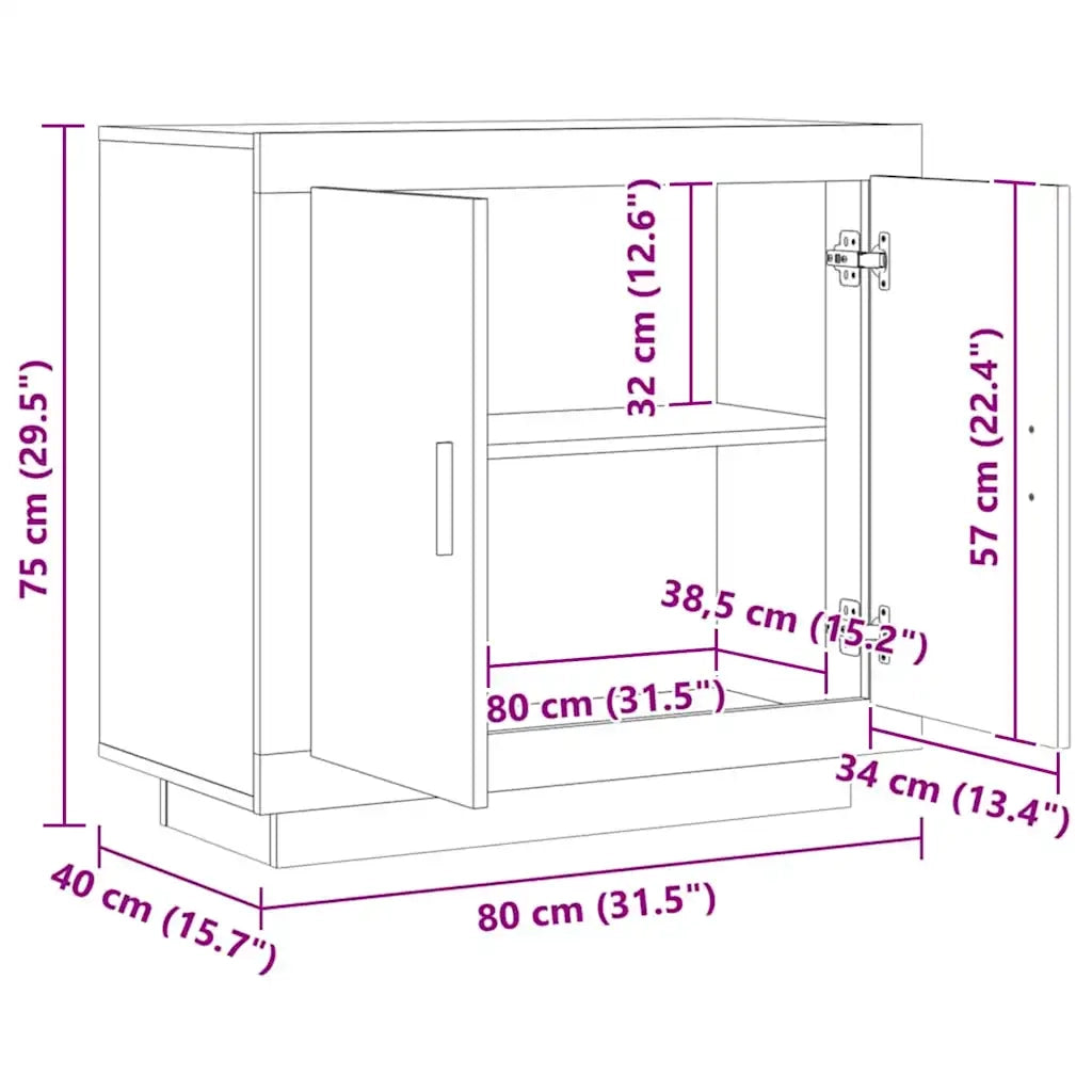 Credenza | Madia | Buffet da pranzo | Armadio da pranzo Rovere Artigianale 80x40x75 cm in Legno Multistrato