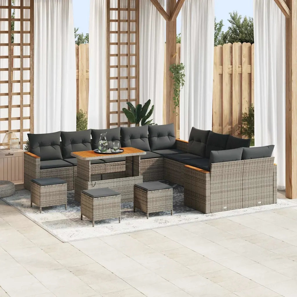 Set Divano da Giardino con cuscino 18 pcs Grigio polyrattan