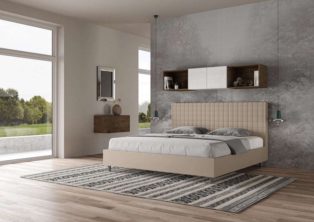 BS COM Letto con rete imbottito 180x200 similpelle tortora